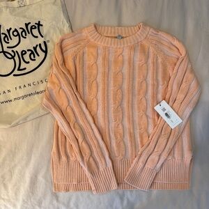 NWT Margaret O’Leary Cable Knit Crewneck Sweater – Peach, Size S